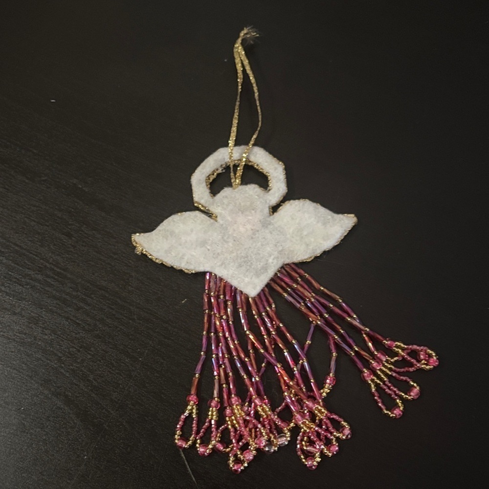 Vintage hanging Beaded Angel Ornament with Gold and Red Accents - Picture 2 of 2